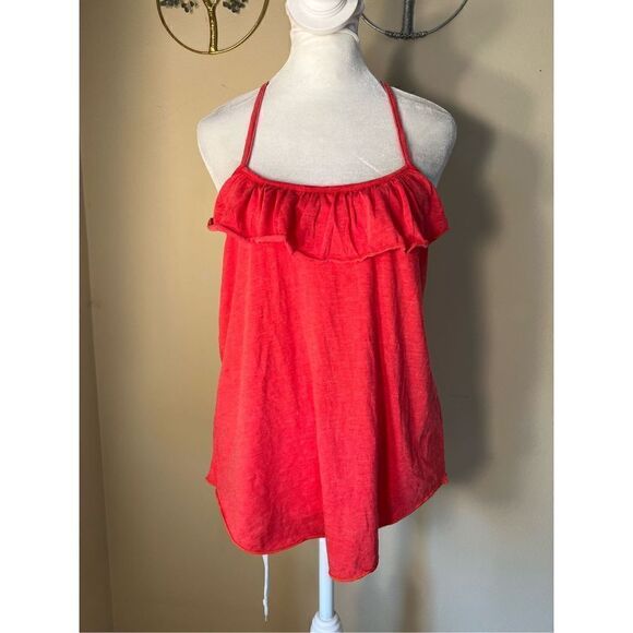 NWT! Chaser Pinkish Red Strappy Cross Back Linen Blend Tank Medium - Picture 1 of 7